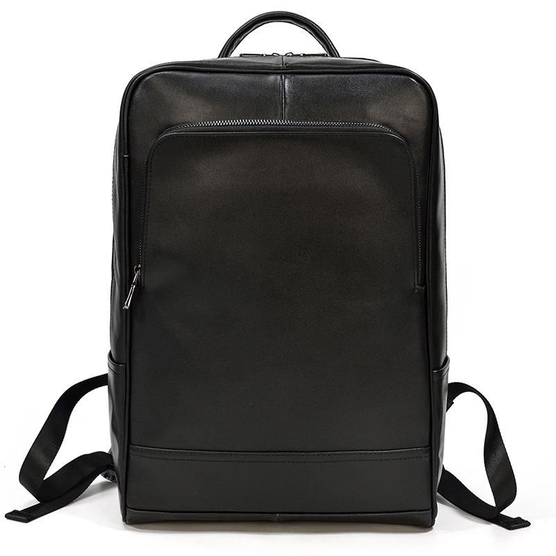 Simple Men'S Leather Backpack Men'S Cowhide 14-Inch Schoolbag Going Out For Travel Commuter Black Backpack