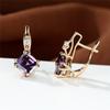 Geometryczne kwadratowe małe kolczyki z kamieniem w kolorze różowego złota małe kolczyki z białym cyrkonem fioletowe kryształowe kolczyki koła dla kobiet ślub