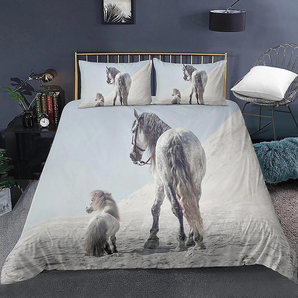 Bettbezug-Set mit 3D-Tierdruck, dominantes galoppierendes Pferde-Bettwäscheset, weiche 2/3-teilige Polyester-Bettbezüge mit Kissenbezug