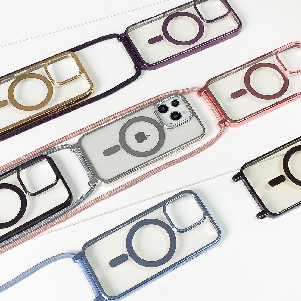 Magnetyczne i galwanizowane etui na iPhone 15 Pro Max ze smyczą