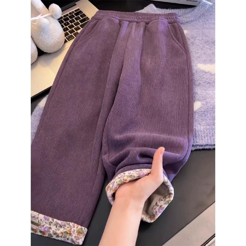 Flickors Sammetsvida Sportbyxor - Trendig Plysch Vinter 2025 Kollektion för Större Barn