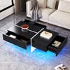 High-Gloss Coffee Table, Black-White Colorblock Structure, Living Room Furniture, 100*50*34.5cm, with App-Controlled LED Lighting System