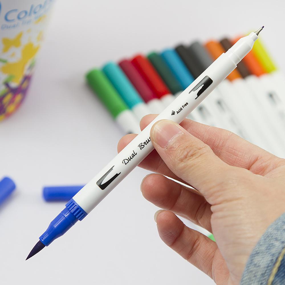 60/120 Colors Dual Tip Brush Art Marker Pens – Watercolor Fineliner & Brush for Manga Coloring Drawing Painting Stationery Supplies