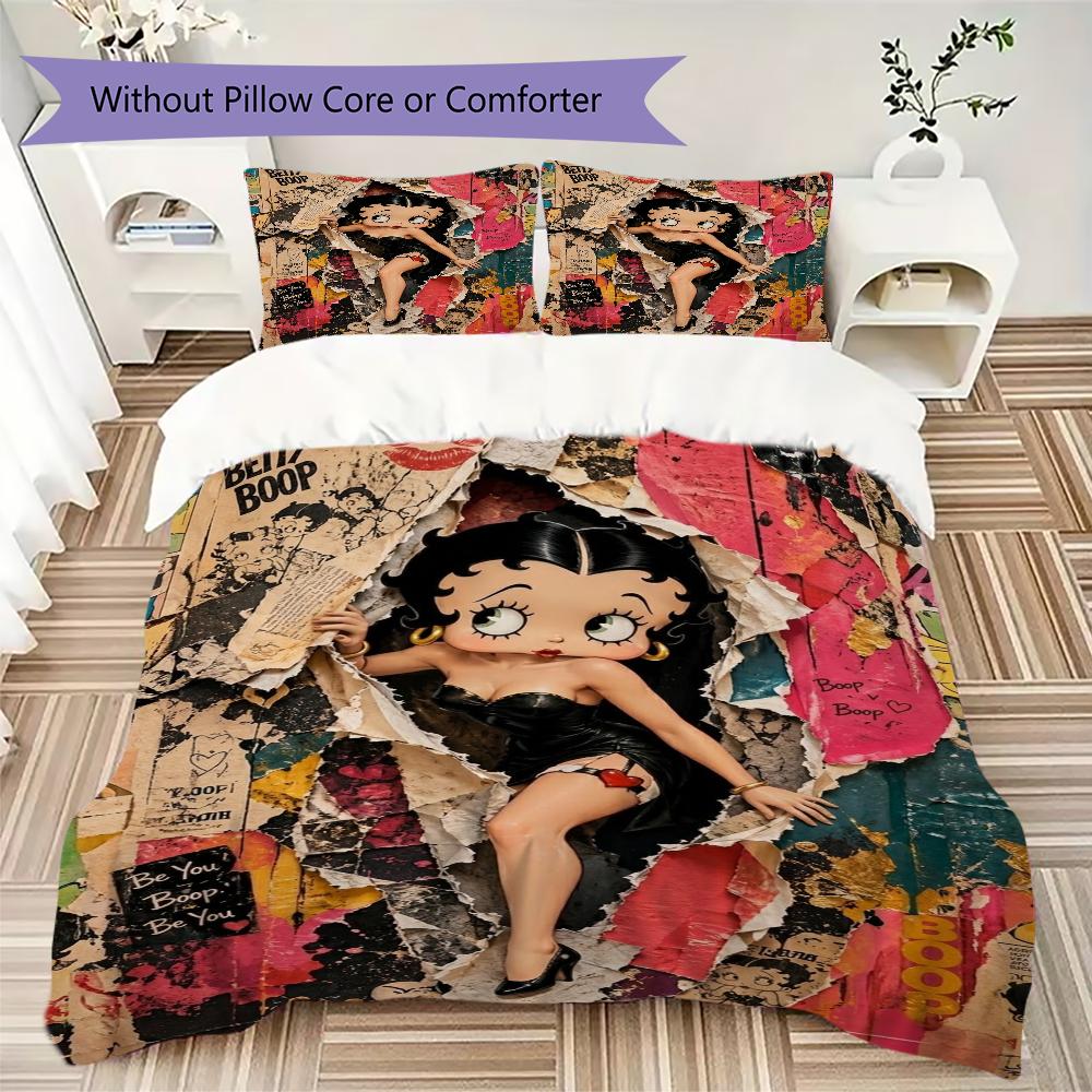 betty boop Pattern Bedding uilt Set uilt Cover Pillowcase Home Decoration Birthday Gift (1 * duvet cover + 2 * pillowcase without core)