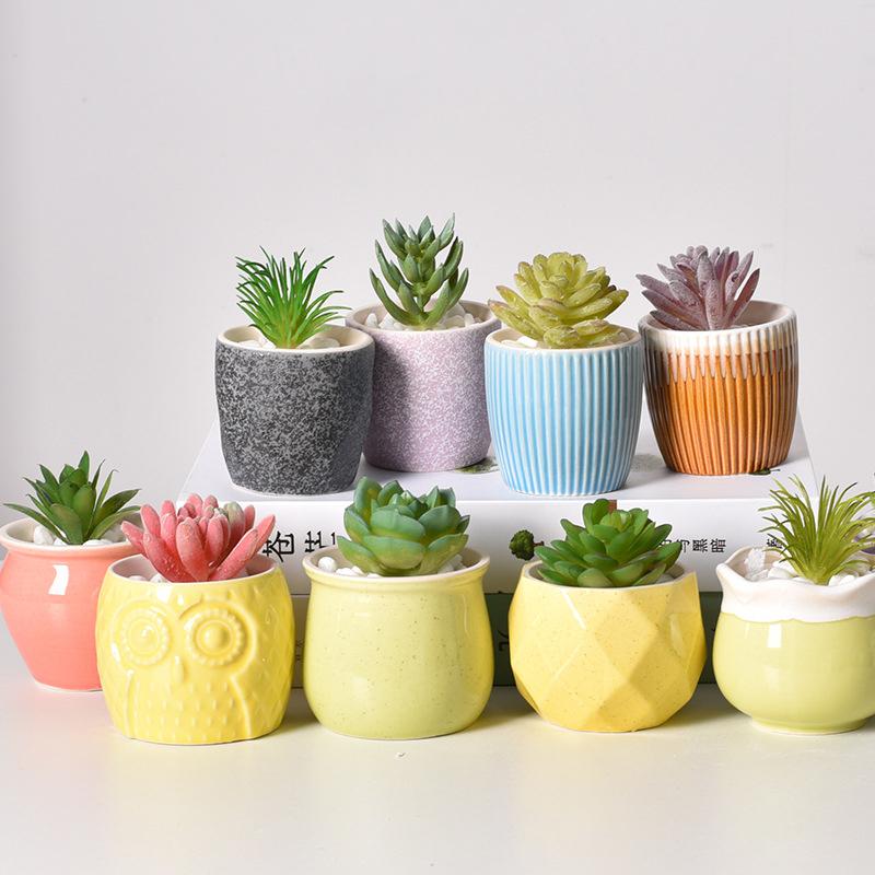 6 st Mini Keramiska Suckulentblomkrukor Hem Trädgårdsdekoration Färgglada Bonsaikrukor Växtodlingsbehållare