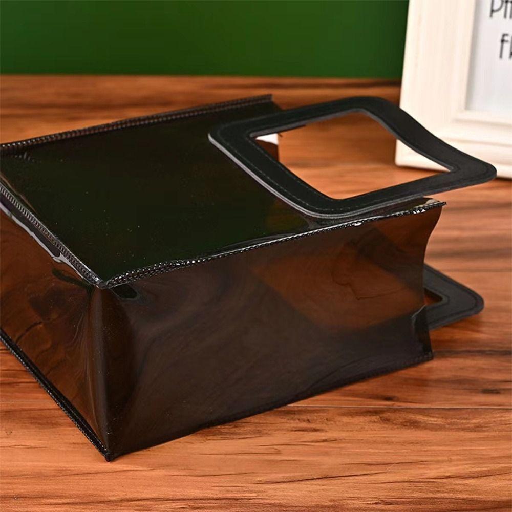 1pc Fashion Black Gift Bag Transparent PVC Handhold Packaging Tote Large Capacity Square/Round Handle Shopping Bags