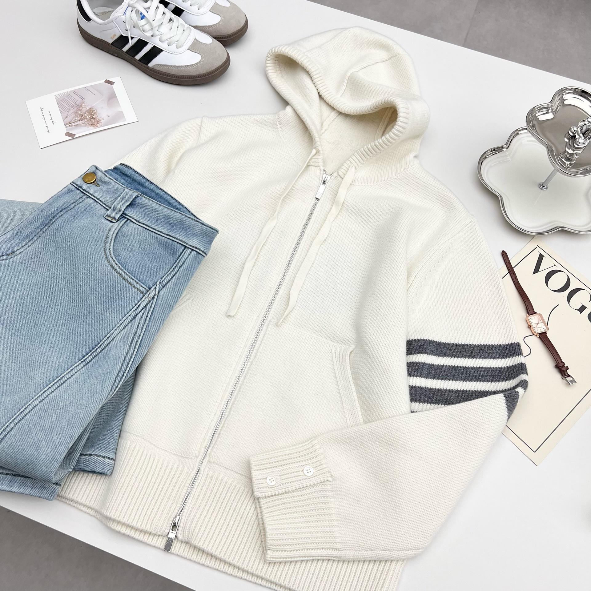 

Зимний кардиган на молнии с капюшоном из 100% чистой шерсти - Молодежный стиль, толстая вязаная верхняя одежда M белый