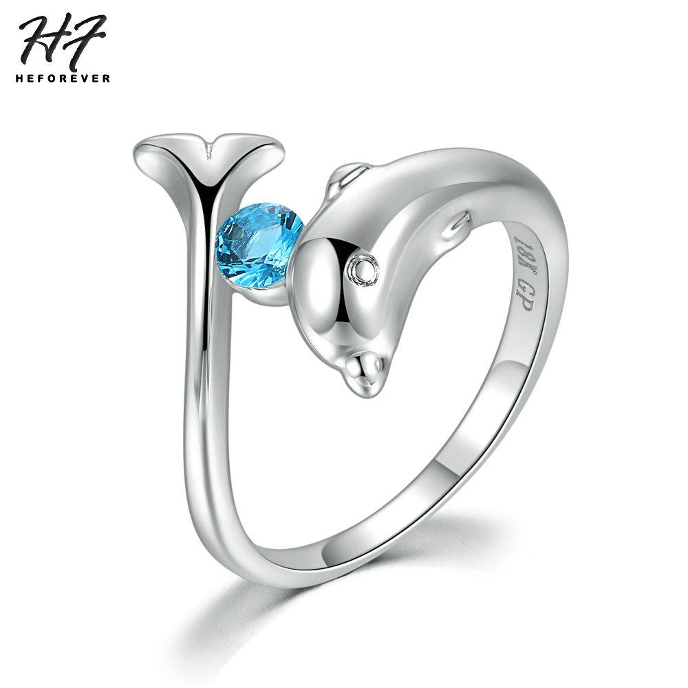 Trendy Birthstone Rings for Women New Design Dolphins Style Silver Plated 9 Colors Wedding Engagement Xmas Fashion Jewelry R788