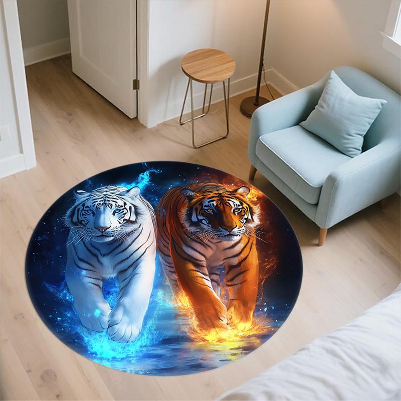 Flame Tiger,Round Area Rug,Carpet Rug for Living Room Bedroom Sofa Playroom Decor,Non-slip Floor Mat