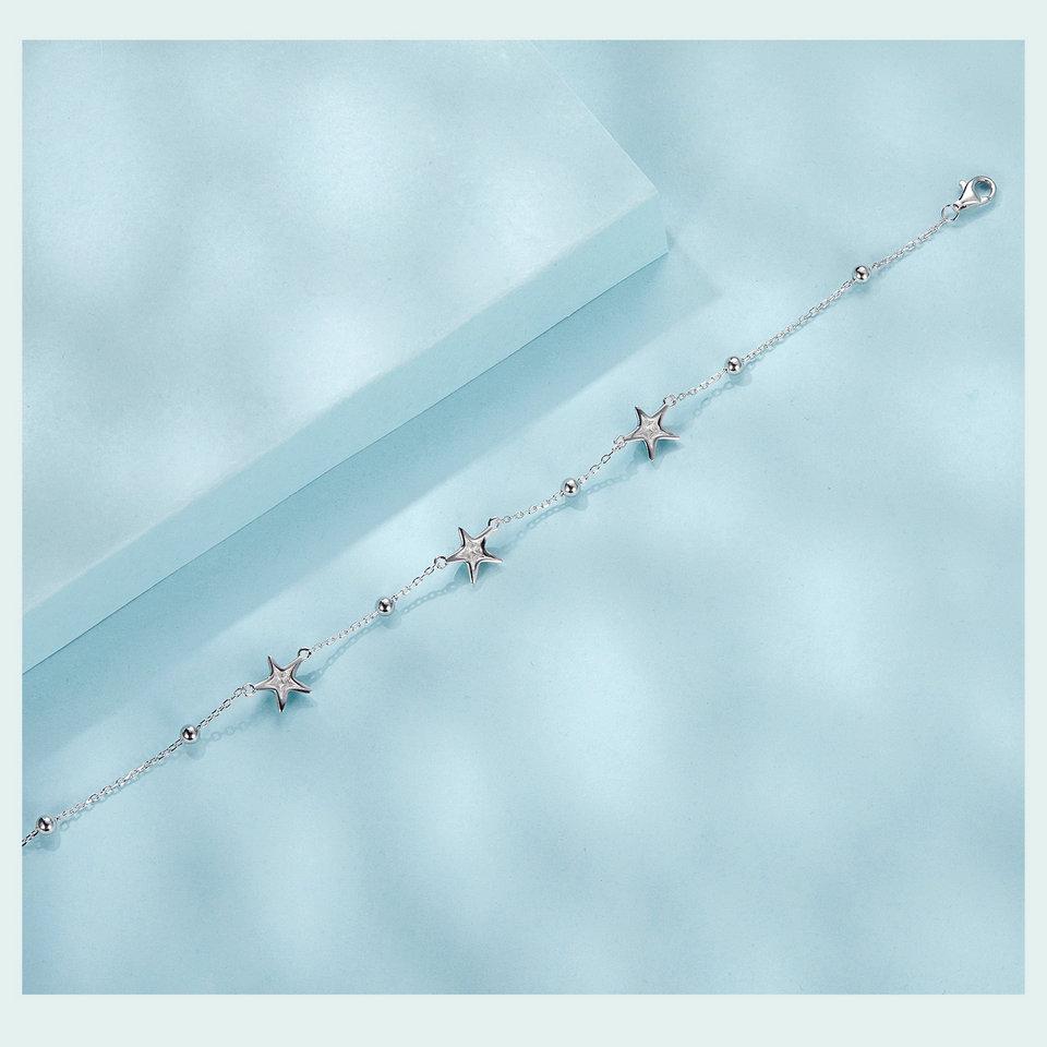 Bamoer 925 Sterling Silver Blue Starfish Bracelet Plated White Gold Adjustable Chain for Women Summer Fine Jewelry Party