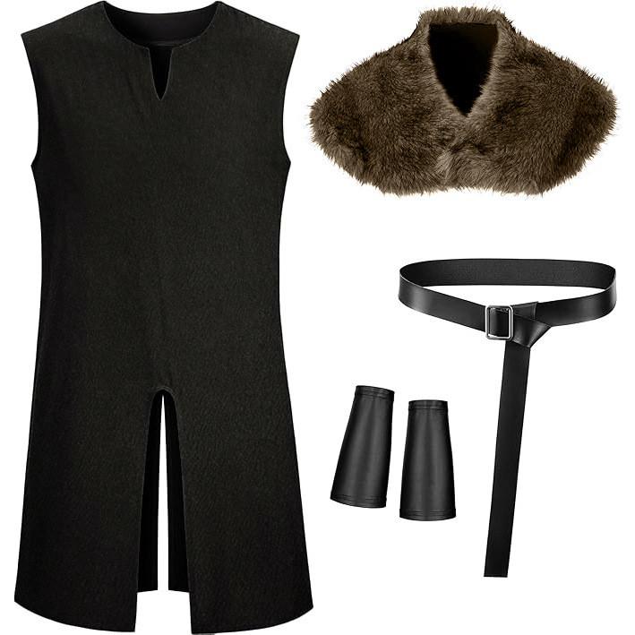 Medieval Knight Costume With Faux Fur Collar For Cosplay And Halloween Role Play