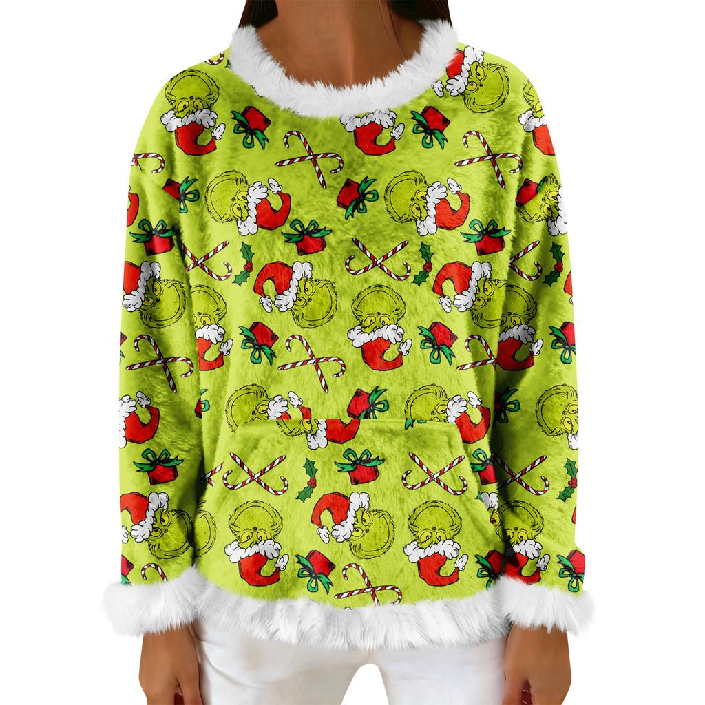 Women's Casual Fleece Sweatshirt  Long-Sleeve Round  Neck Casual Comfortable Loose-Fit Lightweight Women's Flannel Sweatshirt