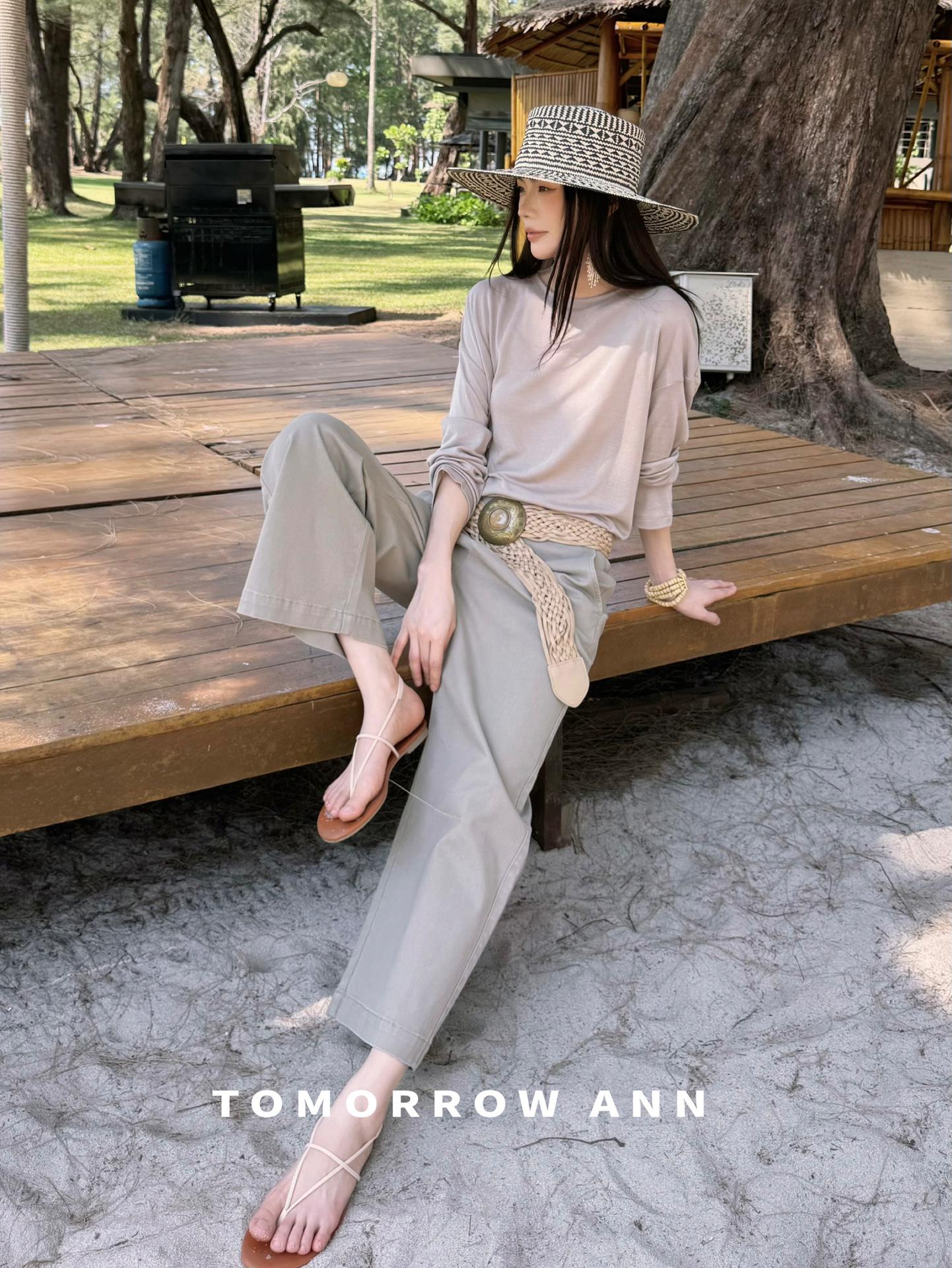 Tomorrowann Cotton Casual Wide-Leg Pants - Loose, Slimming, Nine-Point Straight Leg Khaki
