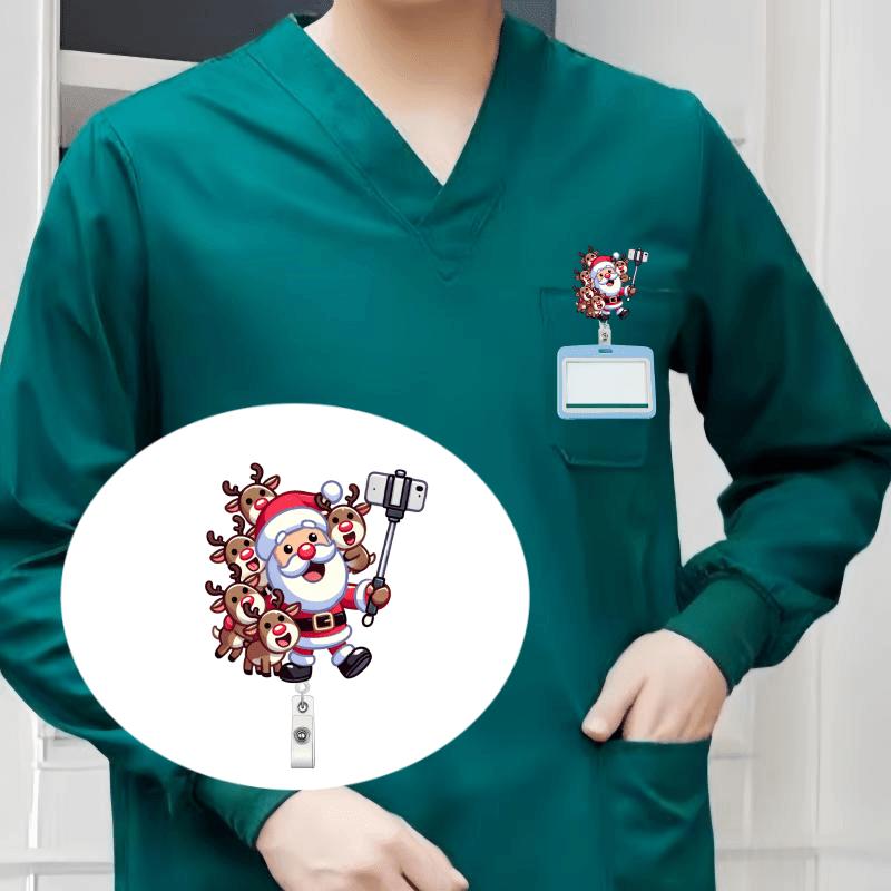 Santa & reindeer card storage clip, a durable Christmas-themed holder for medical staff and students.