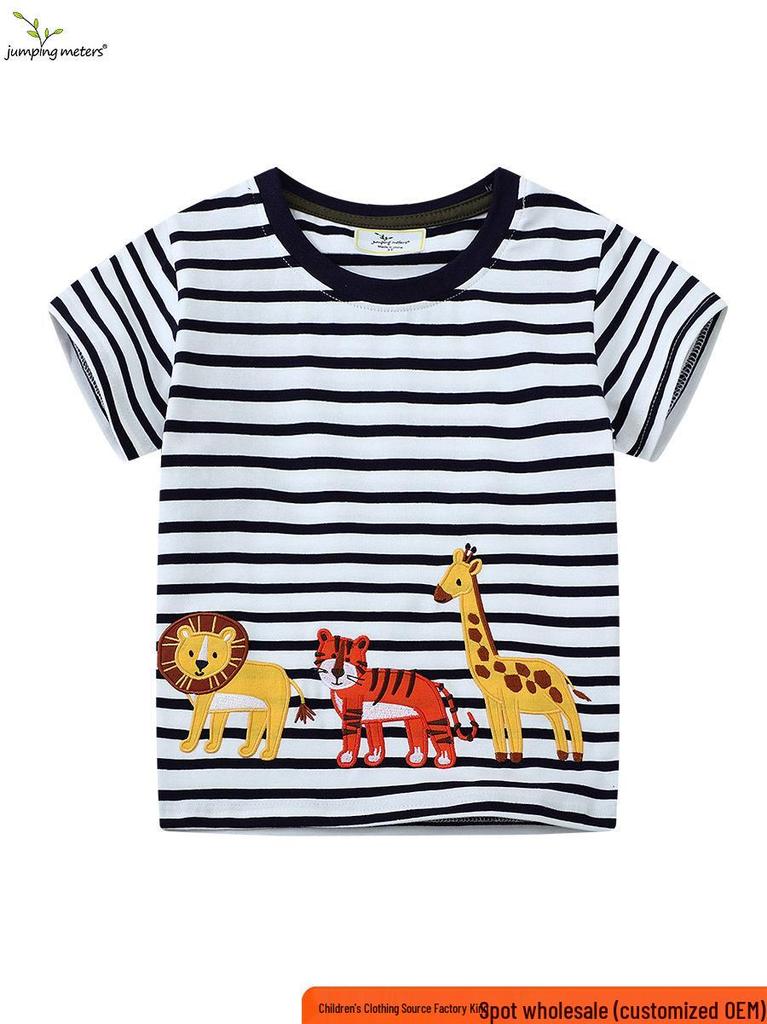 Boys' Cartoon Striped Cotton Short-Sleeve T-Shirt - Stylish & Versatile Summer Wear