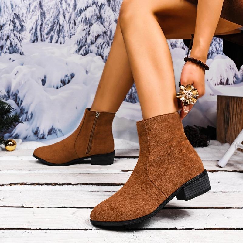 Foreign Trade New Pointed Short Tube Side Zipper Martin Boots Women's Cross-border Large Size Fashion Medium Heel Thin Bare Boots