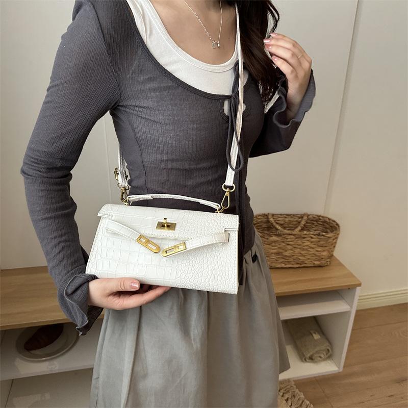 Women Crocodile Pattern Lock Buckle Small Square Shoulder Handbag Crossbody Evening Bag