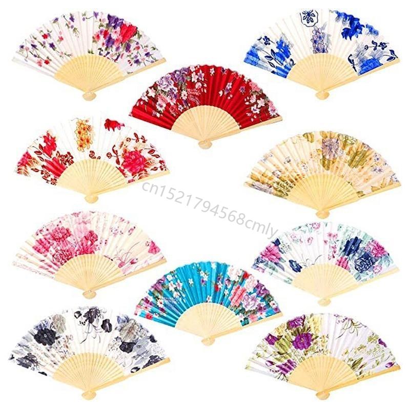 Folding Fan Hand Fan Chinese Japanese Elegant Floral Fan for Women Girl 6XDE