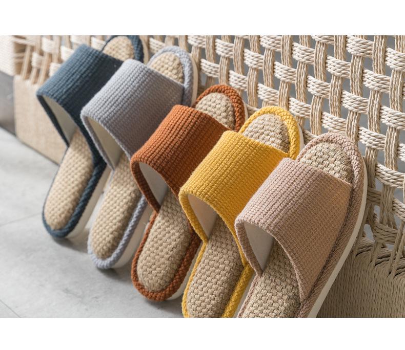 Summer Cotton Linen Open-Toe Couple Slippers for Men and Women