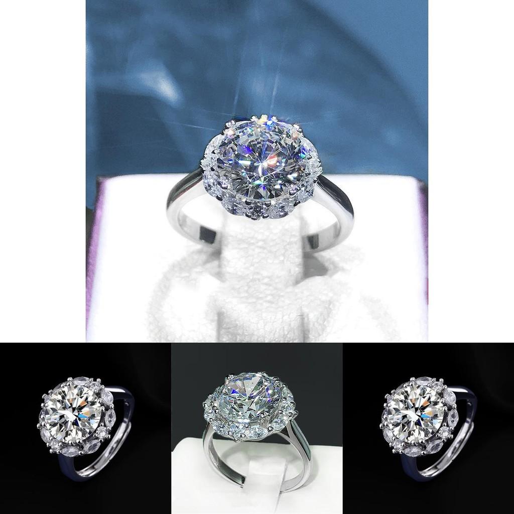 White Gold Elegant Plated Geometric Ring With Gorgeous 5 Carat Moissanite Gem