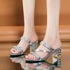 BKQU Shiny Gold Silver Women's Sandals Summer  Crystal High Heels Party Shoes Woman Comfortable Thick Heel Slides