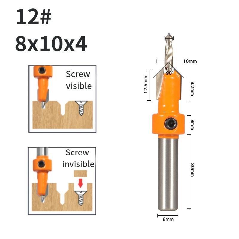 8MM Shank Hss Countersink Router Bit Screw Extractor Woodworking Hole Opener Drill  Milling Cutter For Wood Alloy Step Drill
