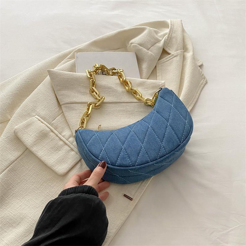 Stylish Womens Summer Chain Crossbody Bag In Black Deep Blue And Light Blue Colors