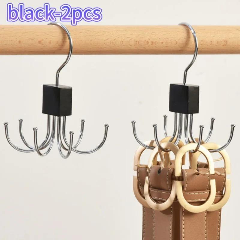 1/2/3PCS Solid Wood Rotatable Storage Hanger Hook Multi-Claw Bag Metal Belts Rack Organizer for Bras Ties Scarves Household Closet Accessories