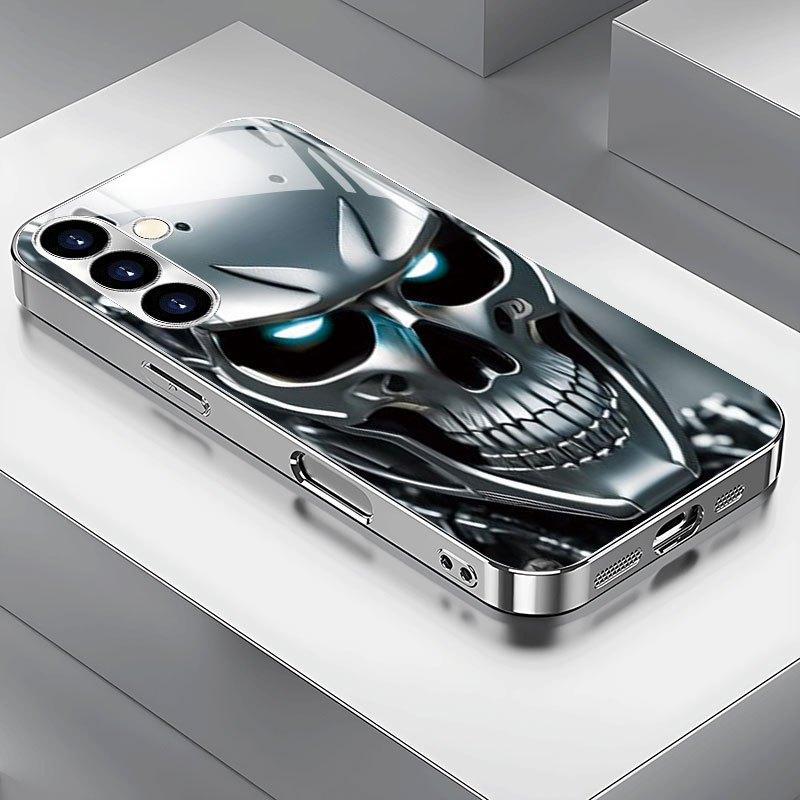 Kreatives Glas Handyhülle mit Totenkopf Geeignet für Samsung Galaxy S26 S25 S24 S23 S22 S20 FE Ultra Plus Anti-Drop Rückseite