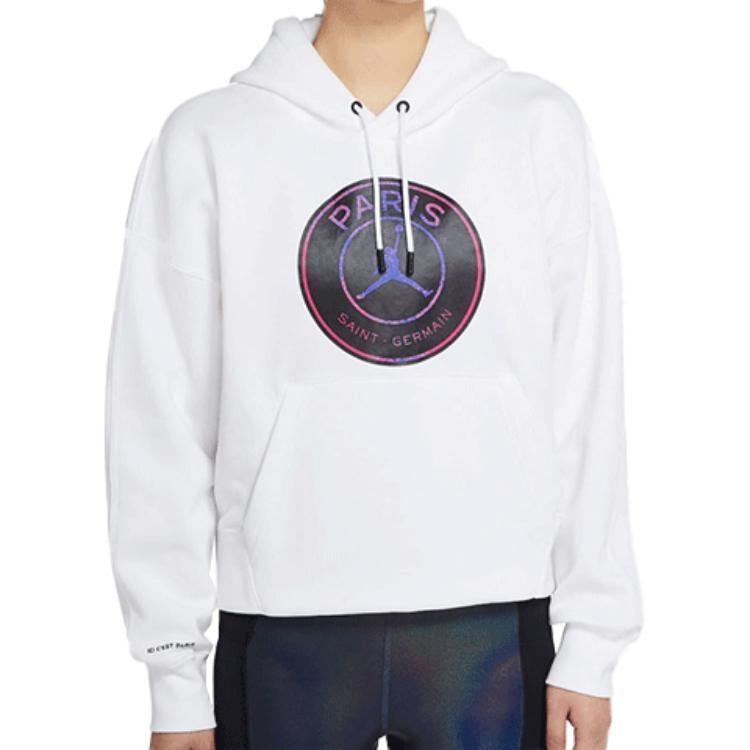 Jordan Felpa sportiva casual a maniche lunghe, spessa e foderata in pile, Paris Saint Germain Donna, Bianca, CZ7496-100