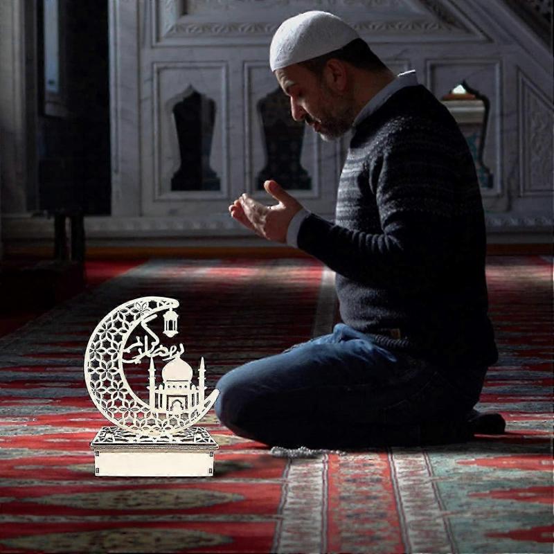Crafts Night Light, Handmade 3d Wooden Moon Star Led Lights Decor, Ramadan Mubarak Lamp Decorations, Home Party Bedroom Eid Ornaments Gift For Muslims