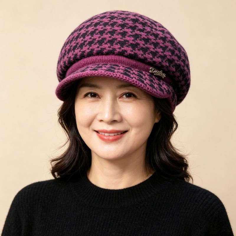 Middle-aged and Elderly Thermal Hats, Children's Autumn and Winter Fashion Berets, Ear Protectors, Mother Hats, Fleece and Cold-proof Knitted Wool Hat