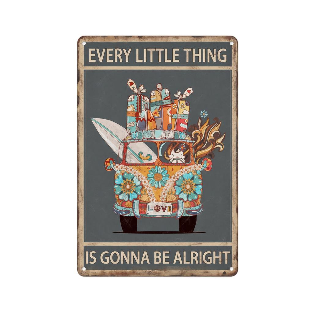 Vintage Style Metal Wall Art Sign with Retro Car and Surfboards Decorative Home Wall Hanging for Living Room Kitchen or Office Decoration