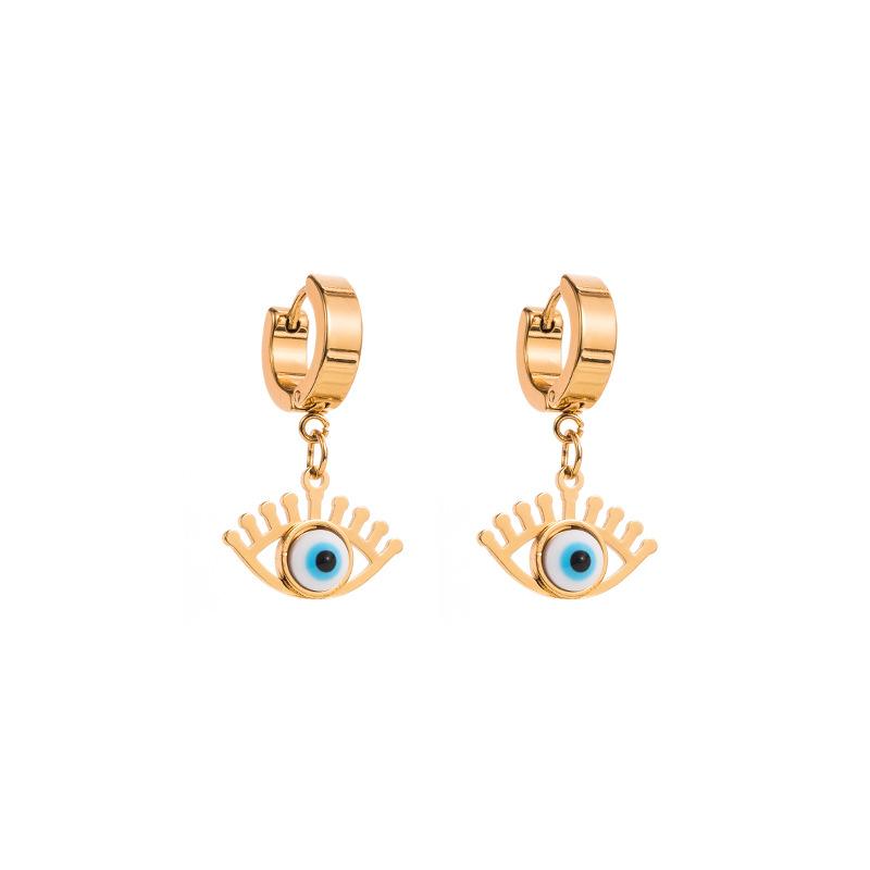 Women Simple Devil's Eye Drop Earrings Stainless Titanium Steel Crystal Pendant Earrings Geometric Ear Ornaments