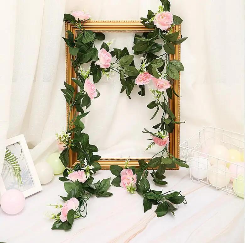250CM/lot Silk Roses Ivy Vine with Green Leaves For Home Wedding Decoration Fake leaf diy Hanging Garland Artificial Flowers