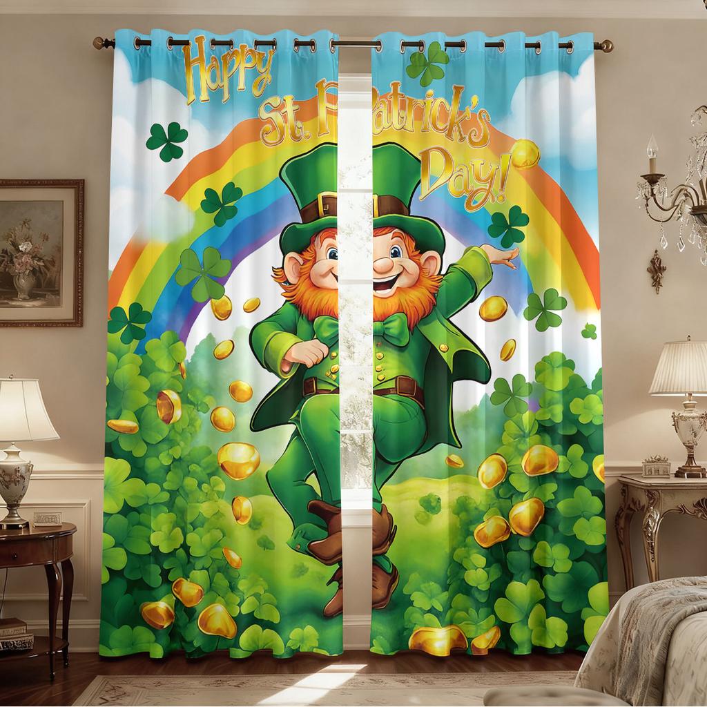 2pcs St. Patrick's Day Printed Perforated Blackout Curtains In Multiple Sizes For Living Rooms   Bedrooms   And Home Decor