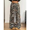 Pantaloni Larghi da Donna a Vita Media con Coulisse, Stampa Graffiti Hip Hop, Pantaloni Casual Larghi con Tasche Laterali