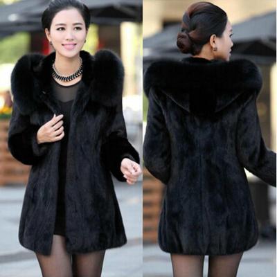 Winter Women's Luxury Faux Rabbit Fur Coat Ladies Hooded Thick Medium-Long Coats Jacket Outwear