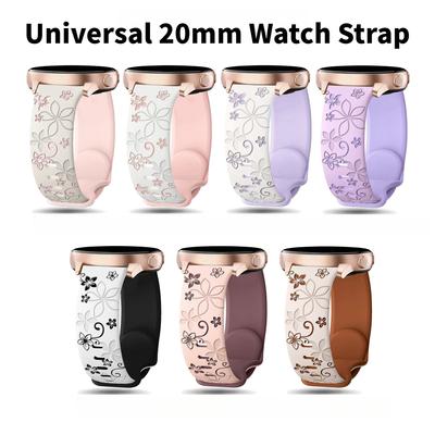 Universal 20mm Bauhinia Silicone Watch Strap-Double Color Soft Silicone Band Sports Hard-Wearing Laser Carved Flower for Samsung Watch Huawei Watch