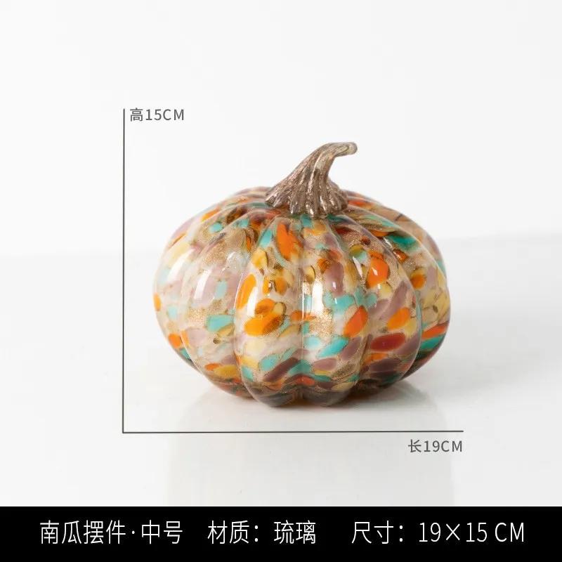 Creative Glass Craft Artificial Pumpkin Sculpture Colored Transparent Glazed Pumpkin Craft Decorative Figurines Home Decoration