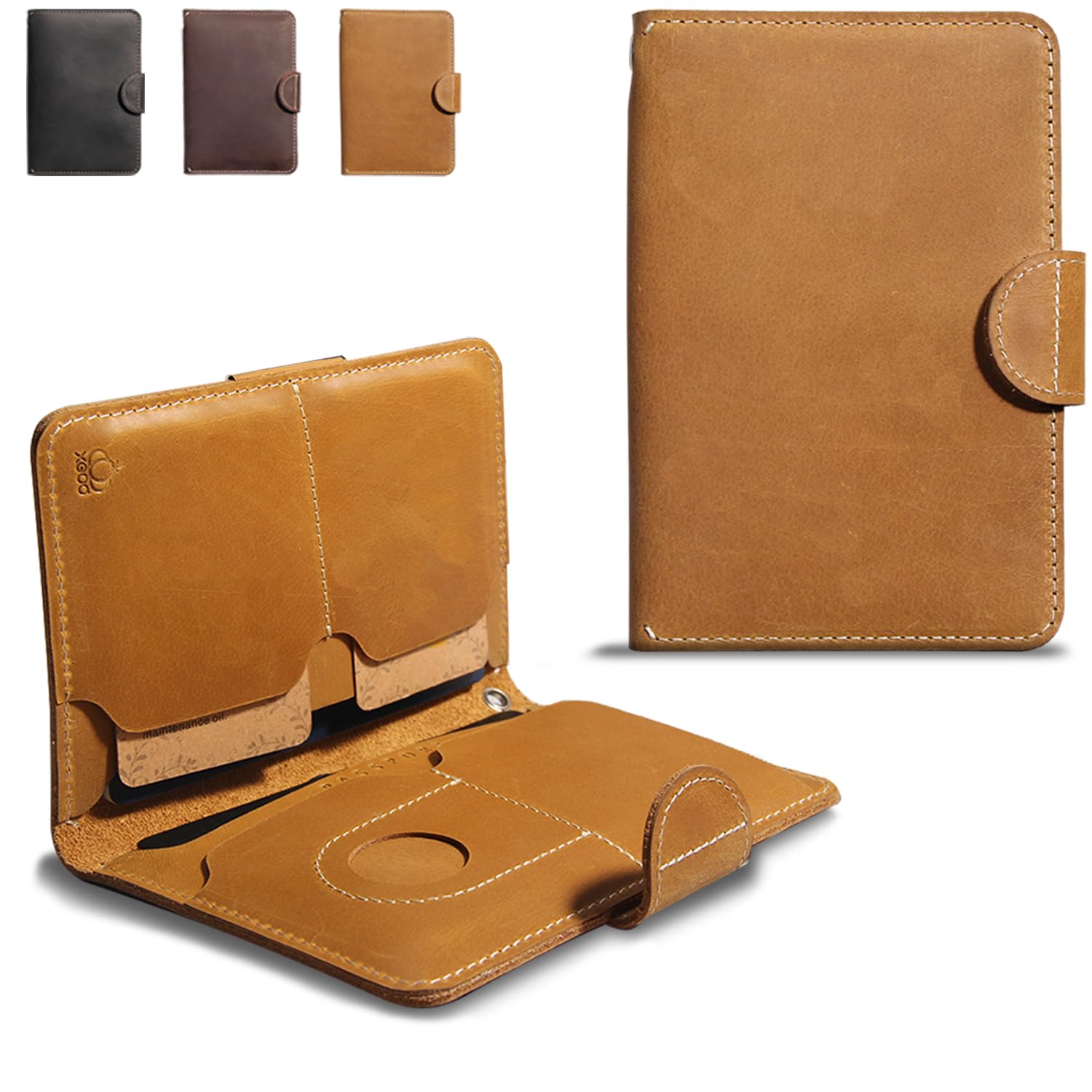 

Crazy Horse Leather Passport Case Holds 3 with Airtag RFID Blocking Button Travel Perfect Gold [XGUO] - Passports, Slot, Function, Closure, Use, золотий