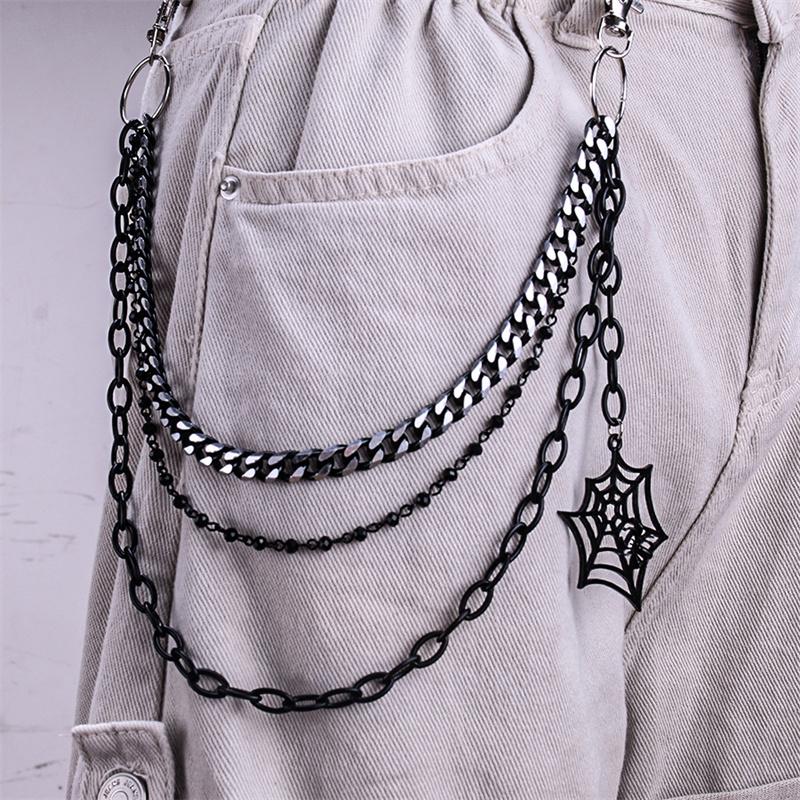 

Halloween Gifts keychain Punk Black Silver Metal Pants Chain Hip Hop Spider Web Pendant Jeans Chain for Men Women Accessories чорний