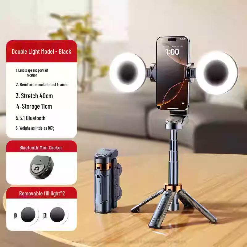 JC25 Portable Bluetooth Selfie Stick with Anti-Shake, Telescopic Tripod for Travel and Live Streaming Photography
