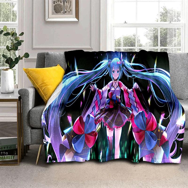 3D M-MIKUS Music VOCALOID Cartoon Girl Soft Plush Blanket,Flannel Throw Blanket for Living Room Bedroom Bed Sofa Cover Gift