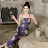 Women's Summer Halter Neck Floral Print Bodycon Maxi Dress Elegant Sleeveless Party Dress