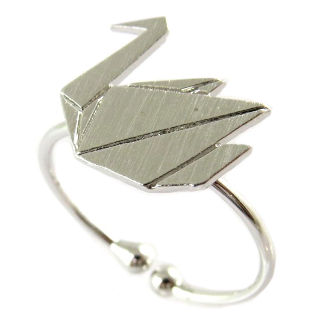7bis [Q1413] - Handmade Silver 'Origami' Ring (swan) - 14x13 Mm