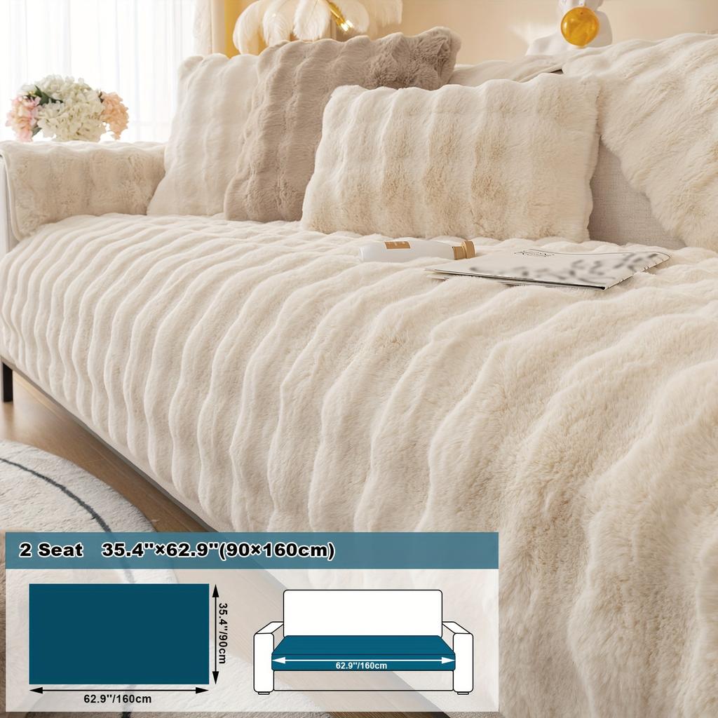 1pc Imitation Rabbit Plush Sofa Cushion, Fuzzy Non Slip Sofa Slipcover, Furniture Protector, For Bedroom Office Living Room Decor