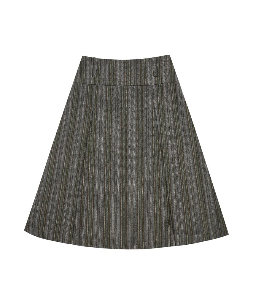 Mileko Pleated Pattern Midi Sk Khaki Gray