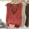 Senior Women's V-Neck Hollow-Out Knitted Vest Spring Fashion Layering Cardigan Cover-Up