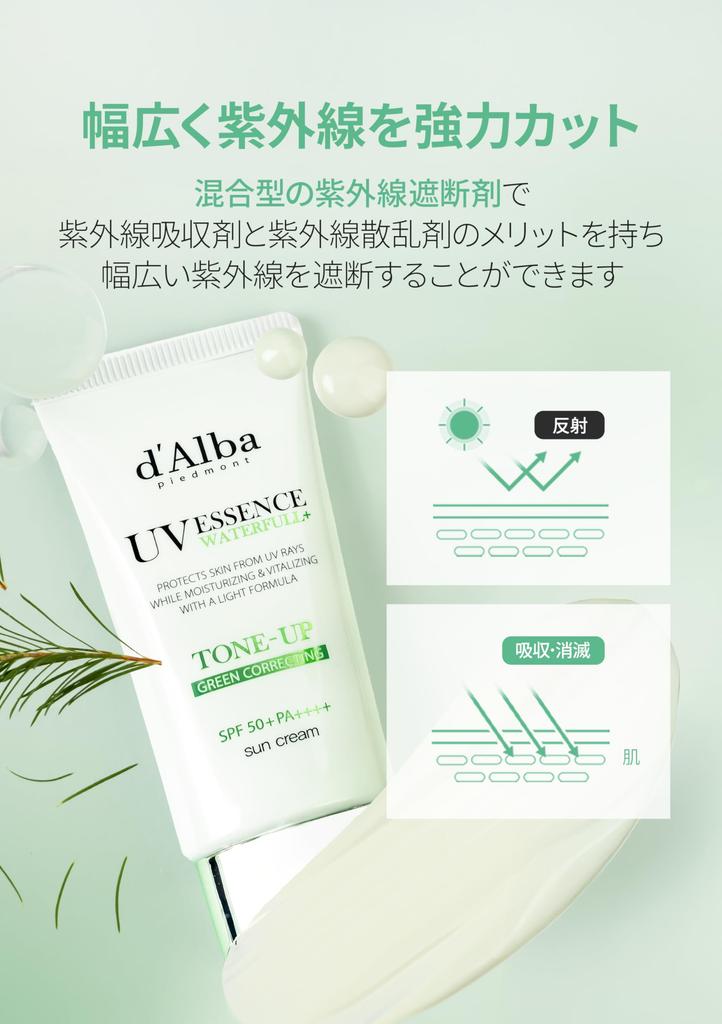 Tone Up UV Essence Sun Cream Makeup and Sweat and Water Easy Suitable for Sensitive and Dry for Face and Vegan d'Alba - SPF50+/PA++++ Base, Sunscreen,
